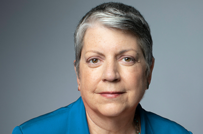 Portrait of Janet Napolitano against a light grey background 
