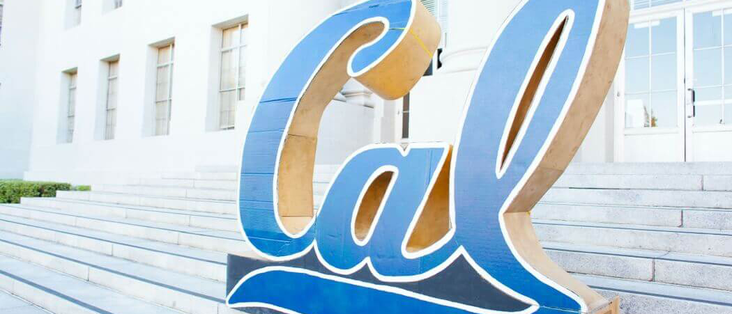 Image of a Cal logo structure outside of a campus building
