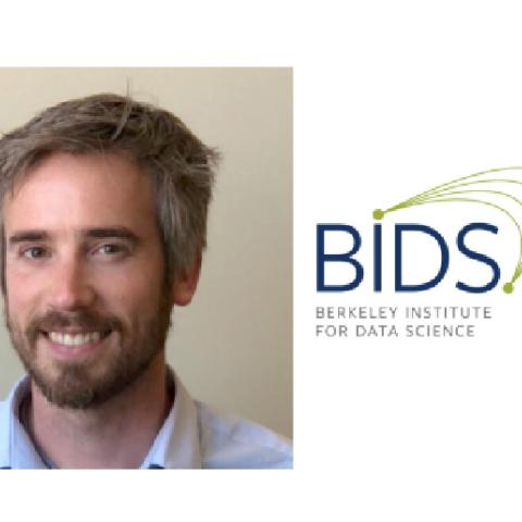 Photo of Stefan van der Walt next to a graphic of BIDS logo 