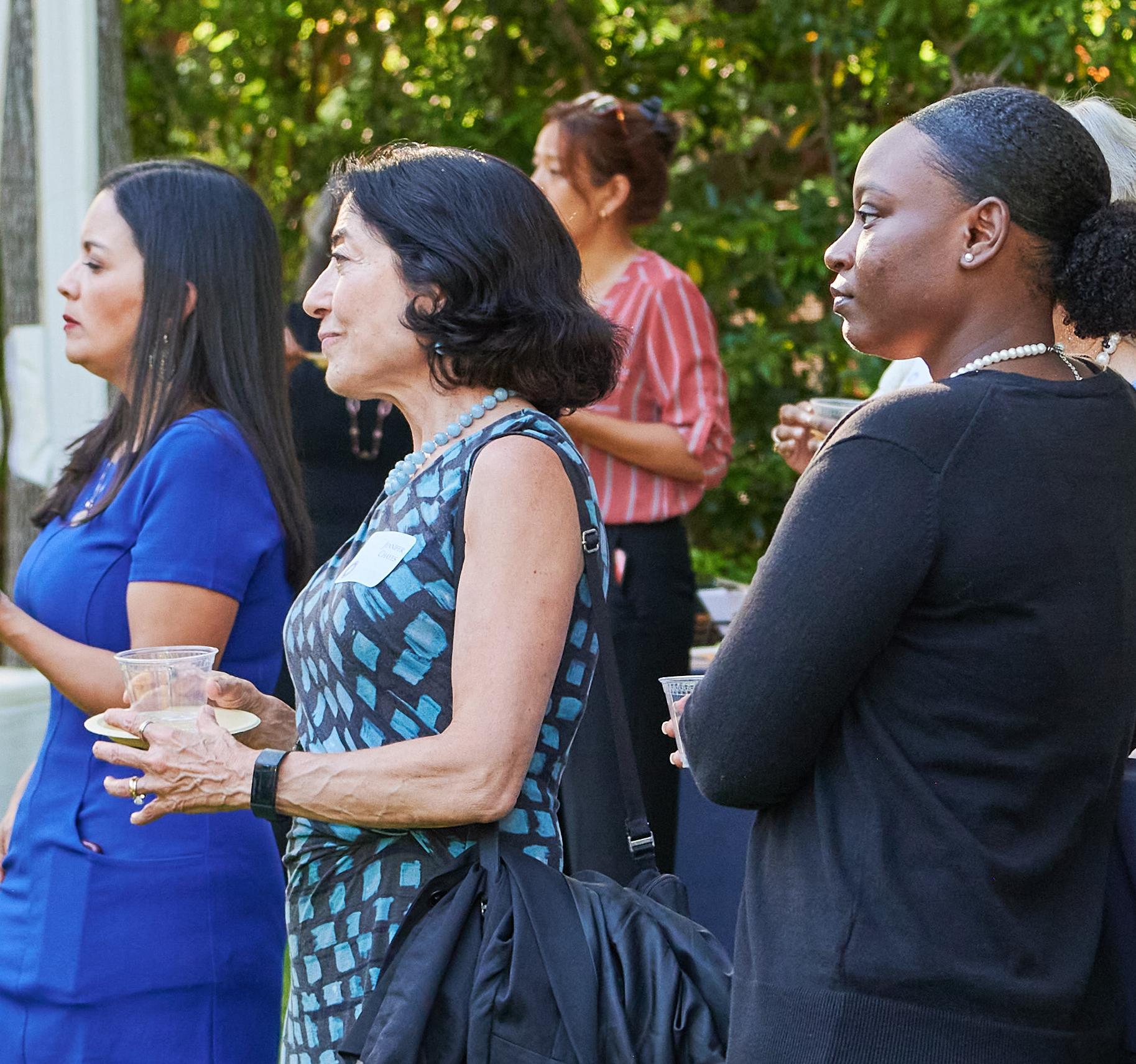 Yasmeen Rawajfih (left), assistant professor of computer science at Tuskegee, Jennifer Chayes (center), associate provost at CDSS, and Tuskegee Scholar Bianca Alcéna at the reception. (Photo/ KLCfotos)