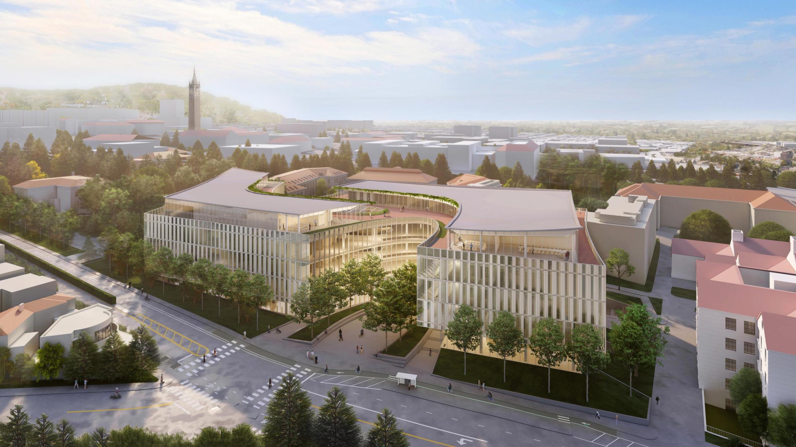 The Gateway building will be located on the UC Berkeley campus at the intersection of Hearst Avenue and Arch Street. (Rendering by Weiss/Manfredi architecture firm)