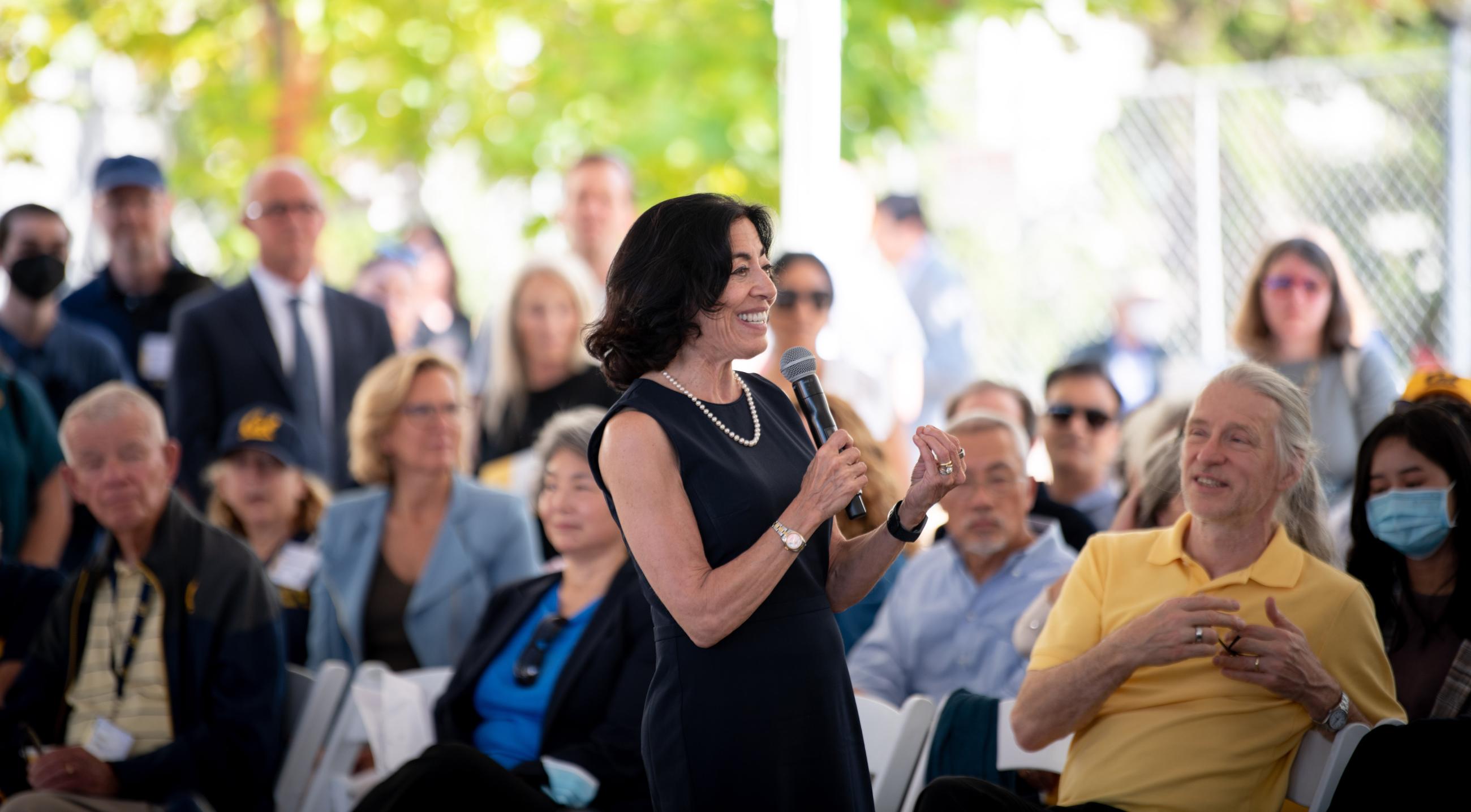 Jennifer Chayes responds to attendee questions at the Gateway groundbreaking. (Photo/ Keegan Houser)