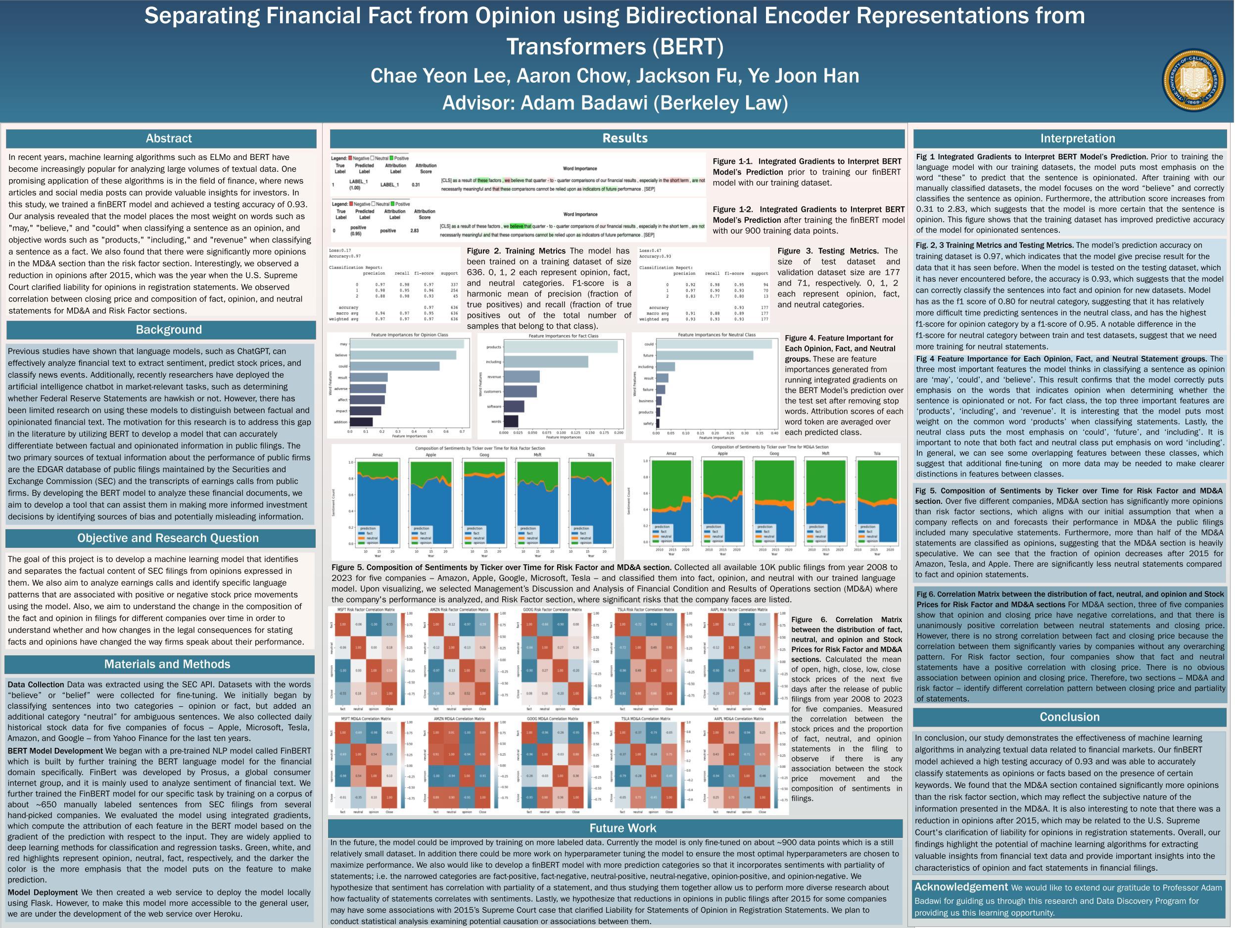Separating Financial Fact from Opinion using Bidirectional Encoder Representations from Transformers (BERT) - Spring 2023 Discovery Project