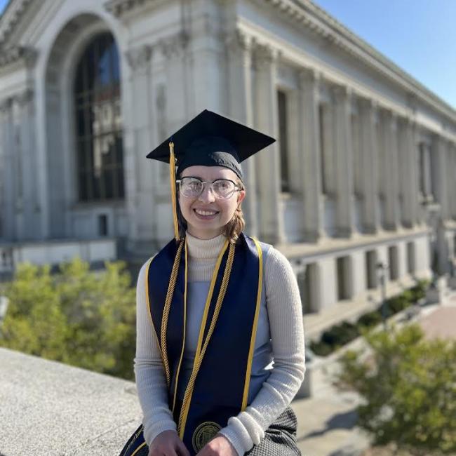 Silas Gifford, a UC Berkeley student graduating in data science, in front of Doe Library on campus. (Photo/ Fred Marcial)